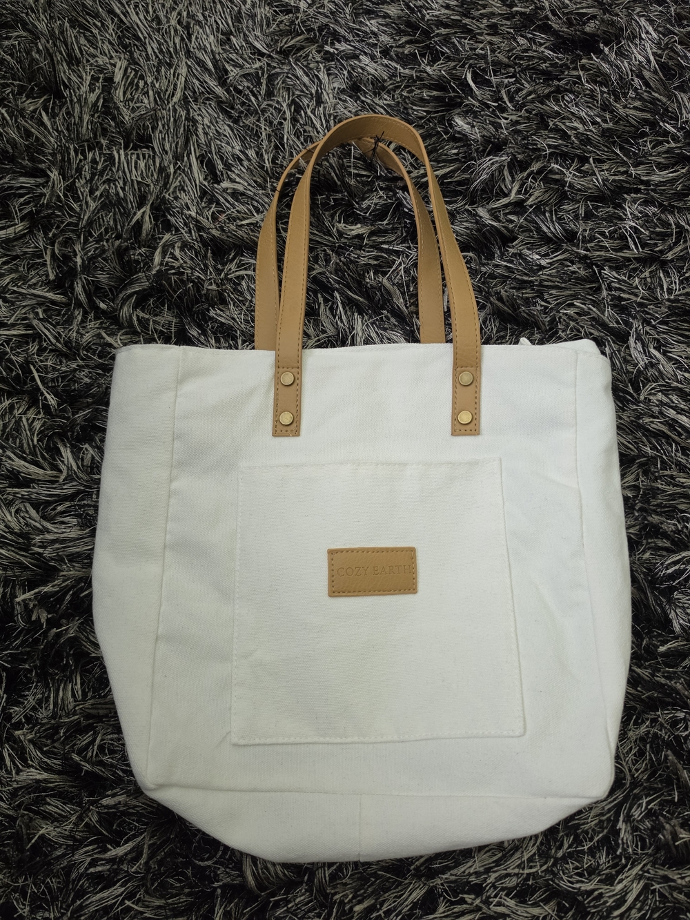 Cozy Earth White Canvas Tote with Tan Handles
